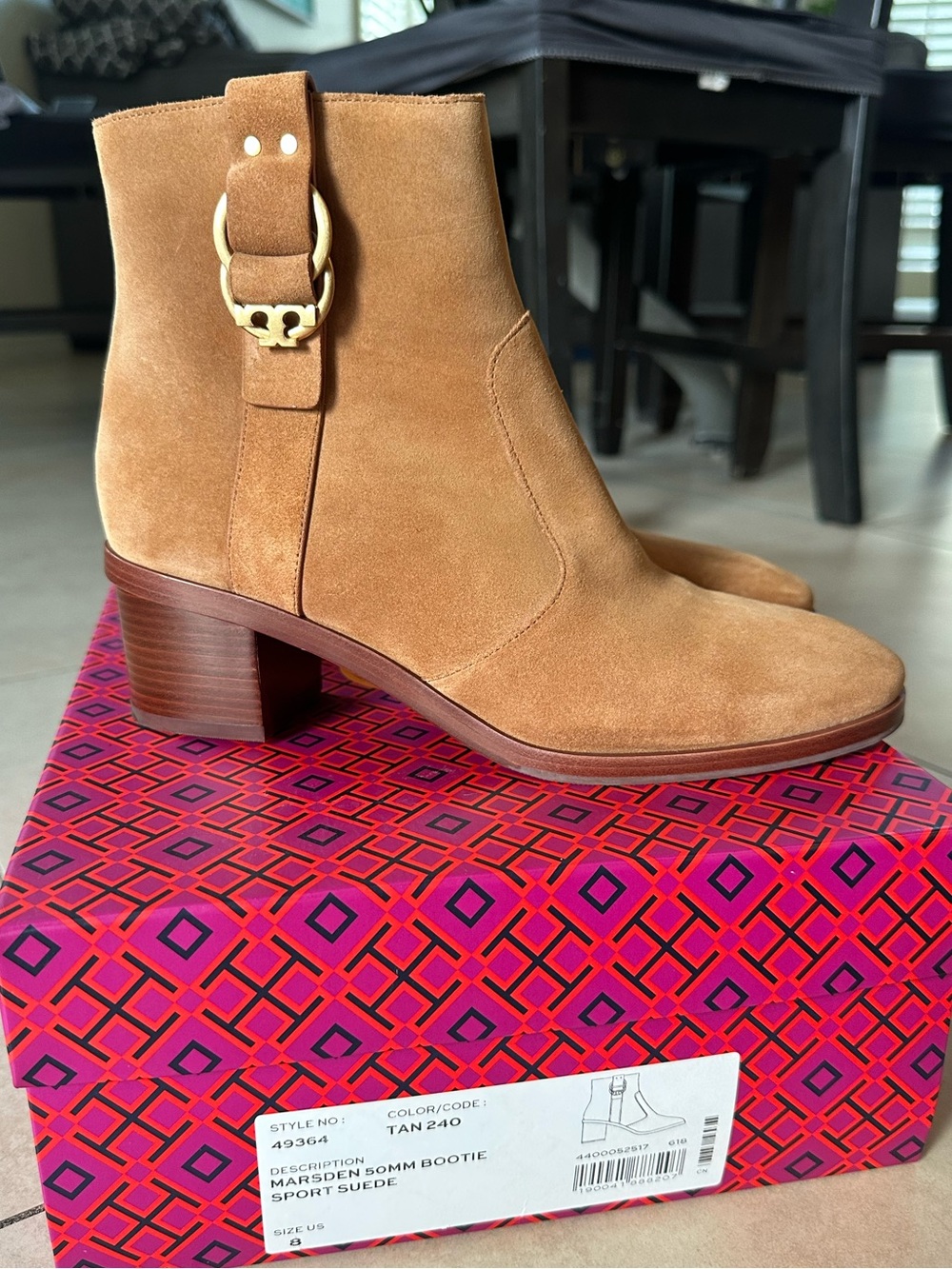 Tory Burch Tan Suede Buckle Block Heel Booties